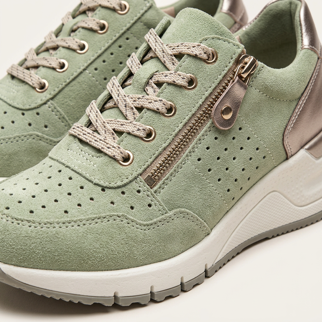 Women's Low Top Lace Up Sneakers Side Zip
