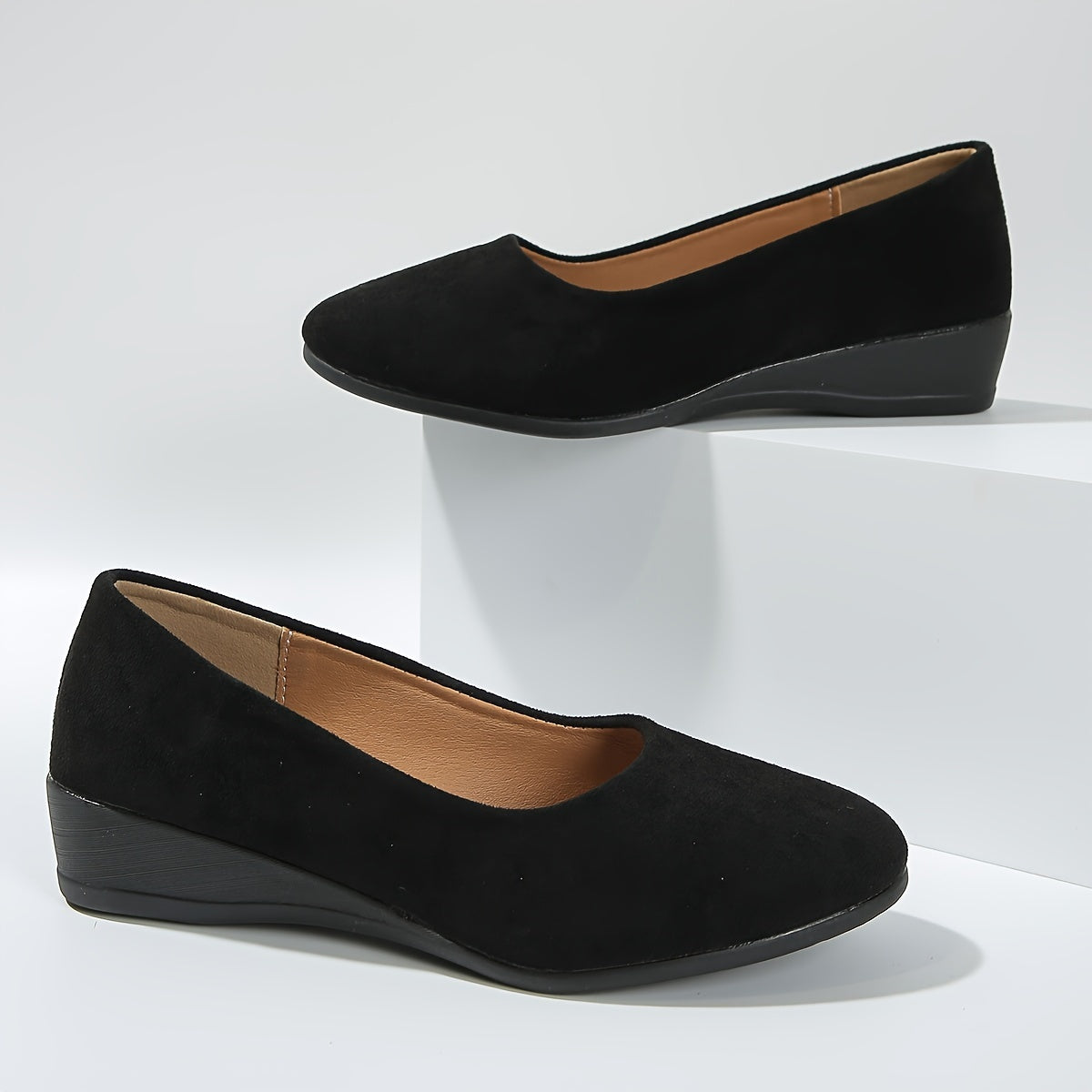 Elara Haus Black Ballet Flats - Soft Synthetic Comfortable Wedge Heel 3