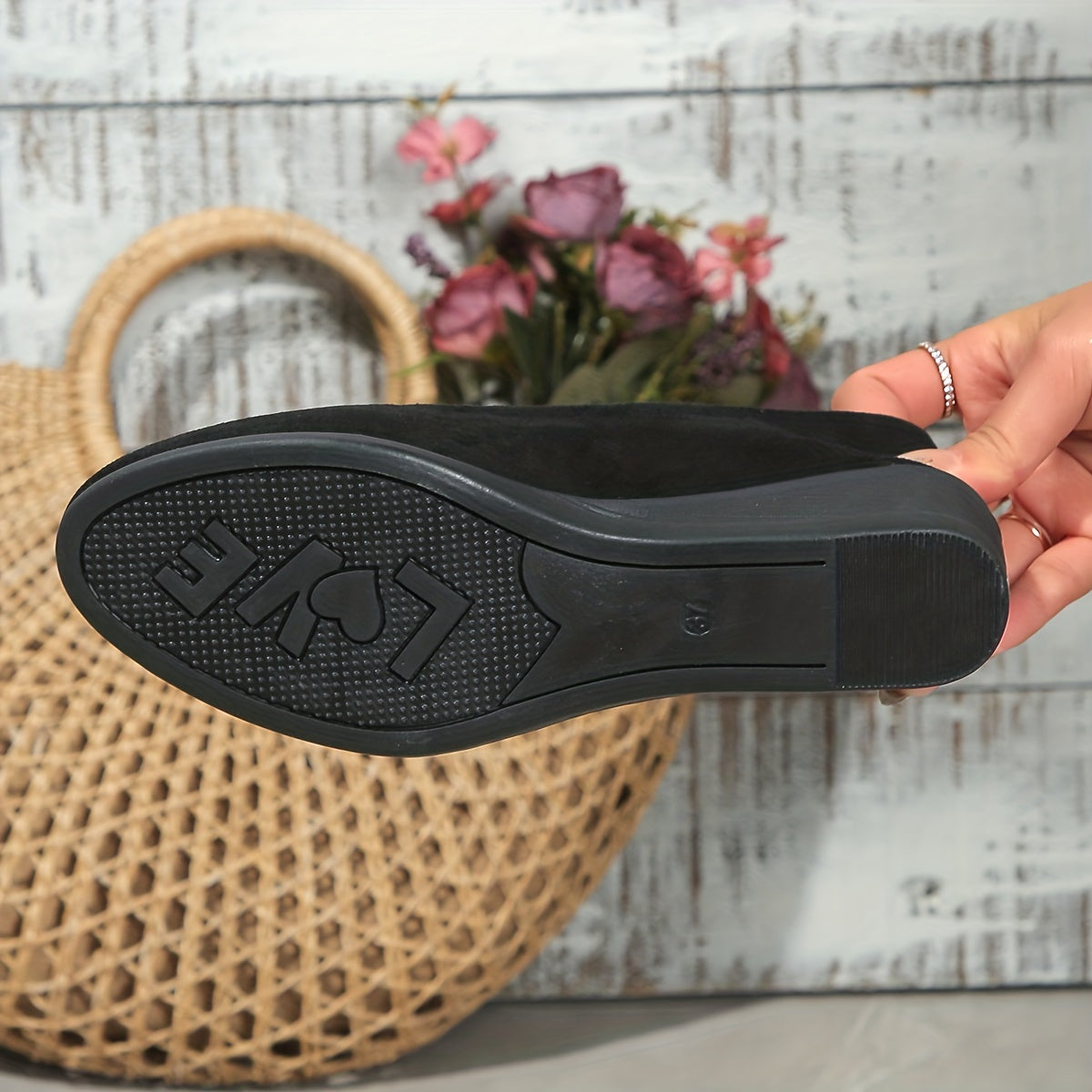Elara Haus Black Ballet Flats - Soft Synthetic Comfortable Wedge Heel 6