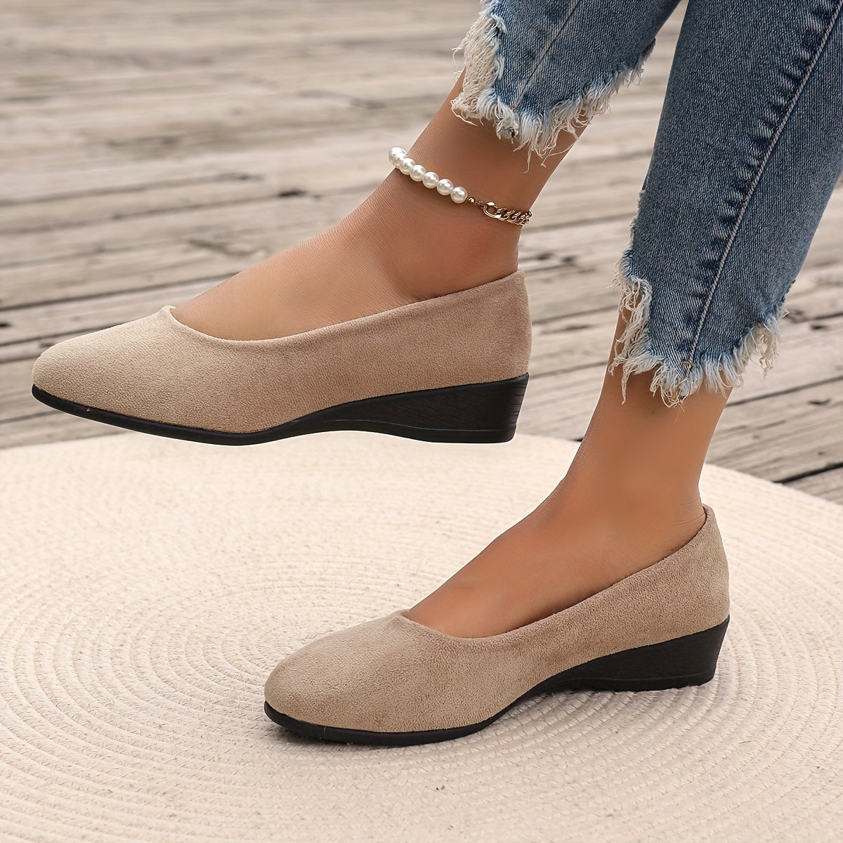 Elara Haus Black Ballet Flats - Soft Synthetic Comfortable Wedge Heel 7