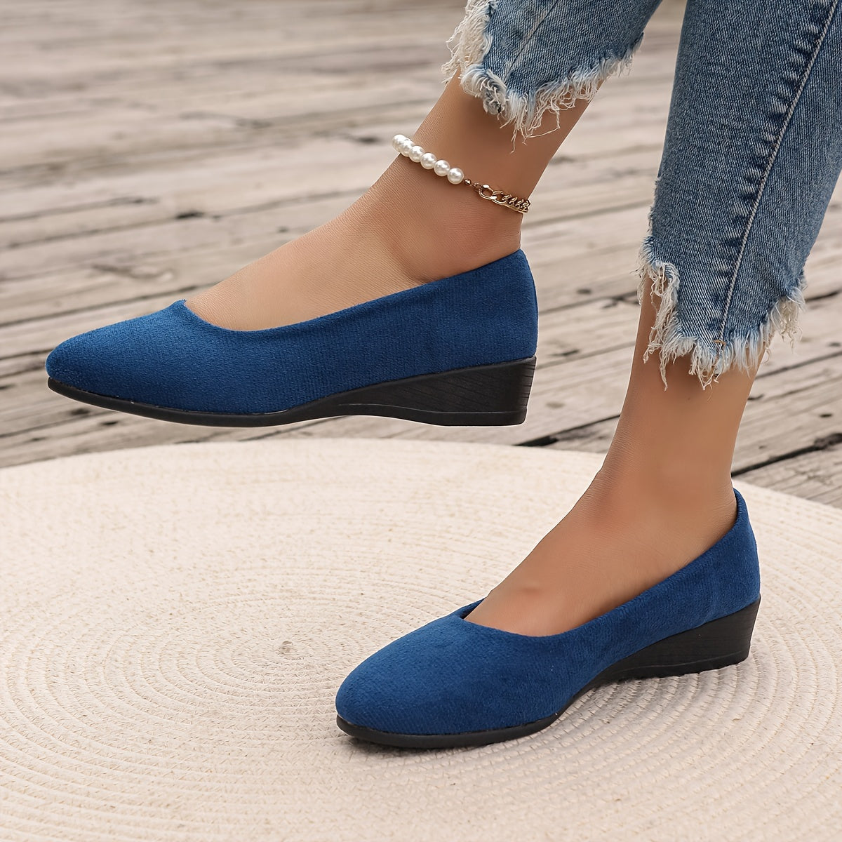 Elara Haus Black Ballet Flats - Soft Synthetic Comfortable Wedge Heel 8