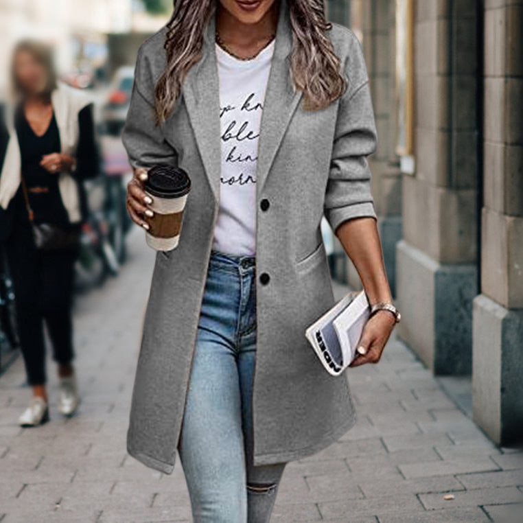 Mid-Length Coat with Buttons and Pockets for Women 1
