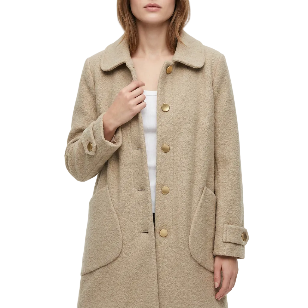Women’s Mid-Length Coat Curved Flap Pockets