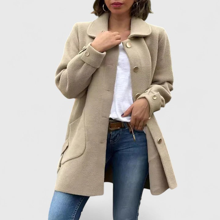 Women’s Mid-Length Coat Curved Flap Pockets
