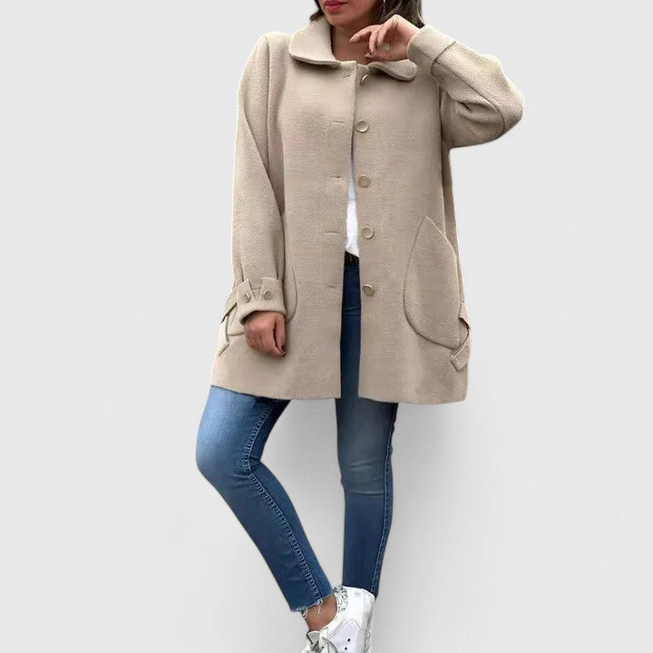 Women’s Mid-Length Coat Curved Flap Pockets