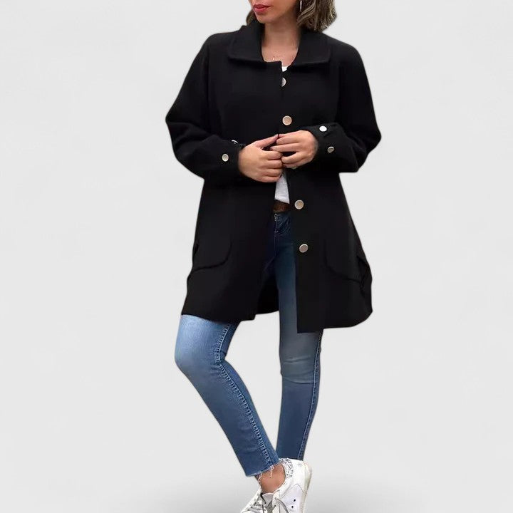 Women’s Mid-Length Coat Curved Flap Pockets