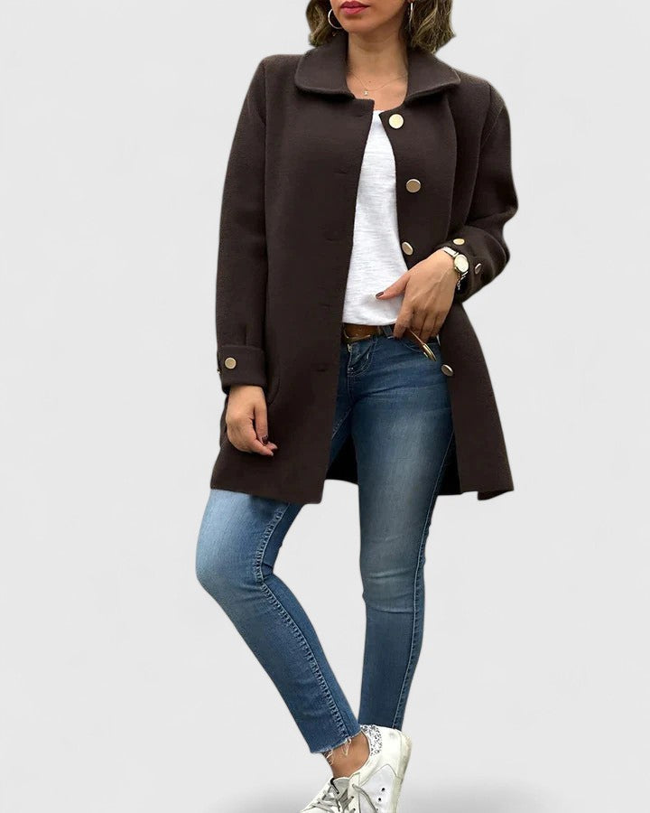 Women’s Mid-Length Coat Curved Flap Pockets