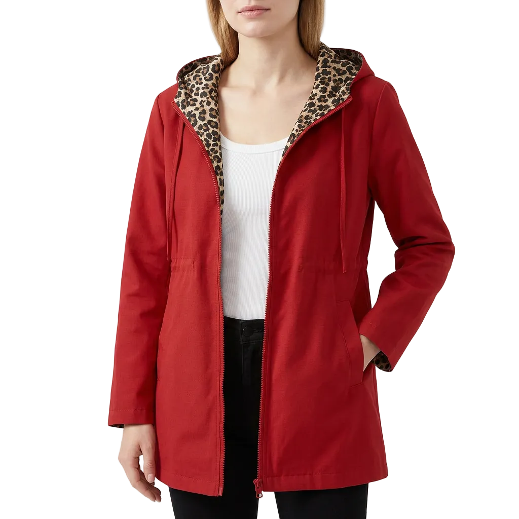 Women’s Mid-Length Coat Zipper Closure Drawstring Waist