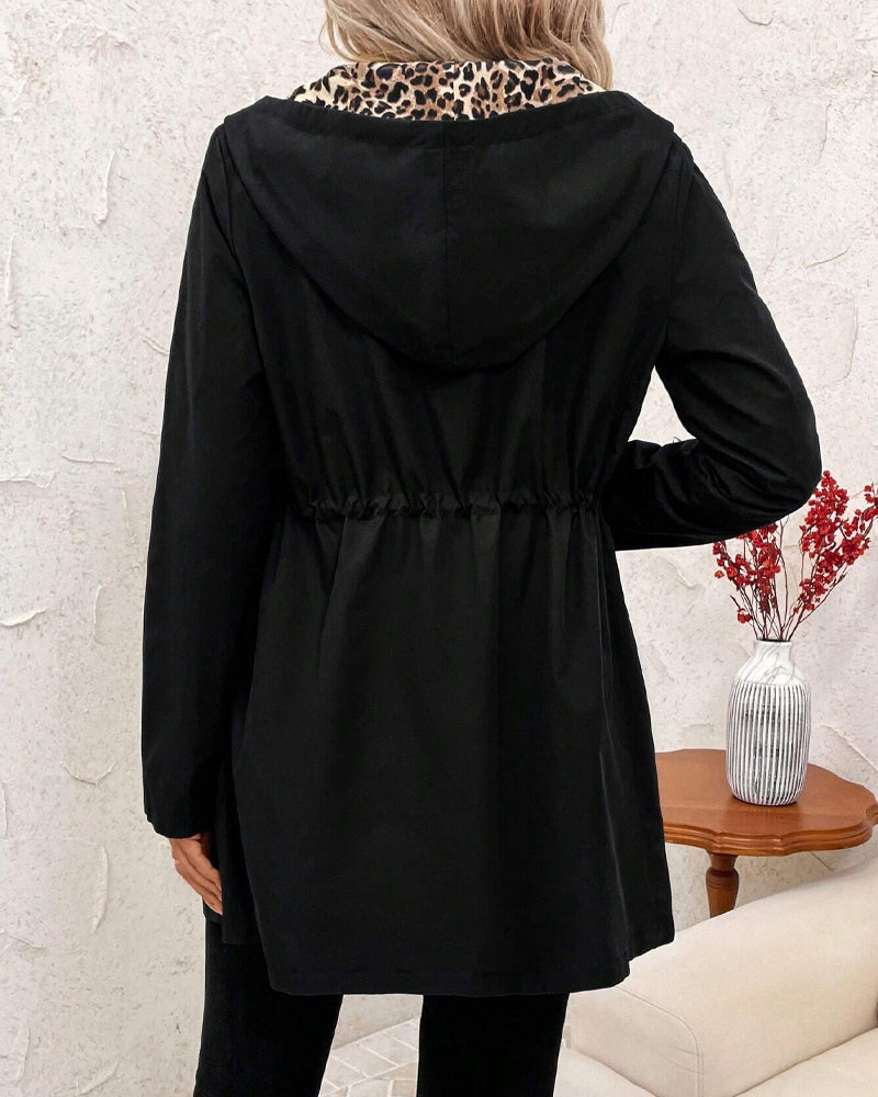 Women’s Mid-Length Coat Zipper Closure Drawstring Waist
