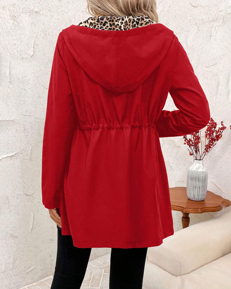 Women’s Mid-Length Coat Zipper Closure Drawstring Waist