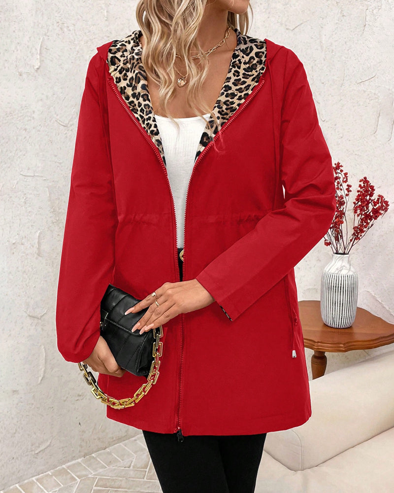 Women’s Mid-Length Coat Zipper Closure Drawstring Waist