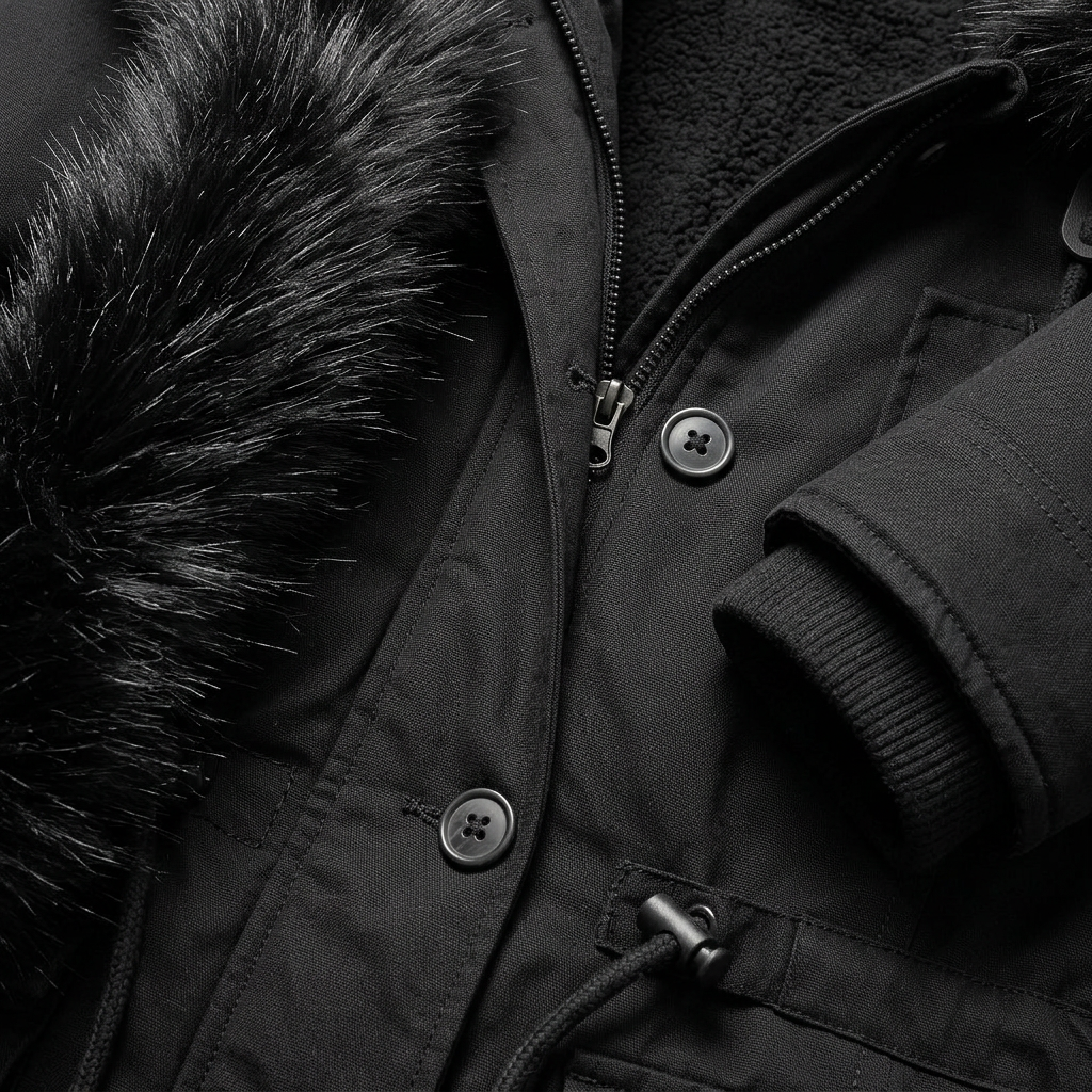 Women’s Mid-Length Coat Zipper and Button Closure