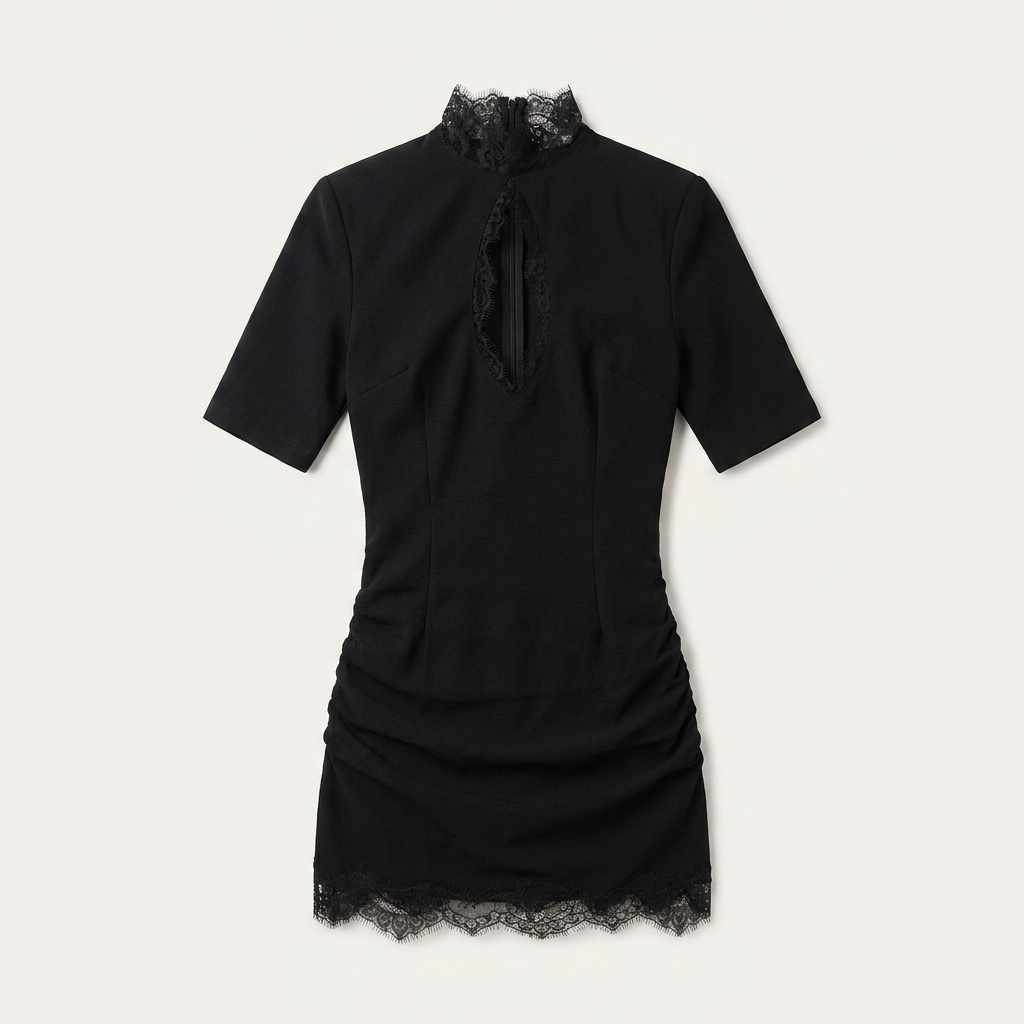 Women's Mini Dress Bodycon Fit High Collar Half Sleeves
