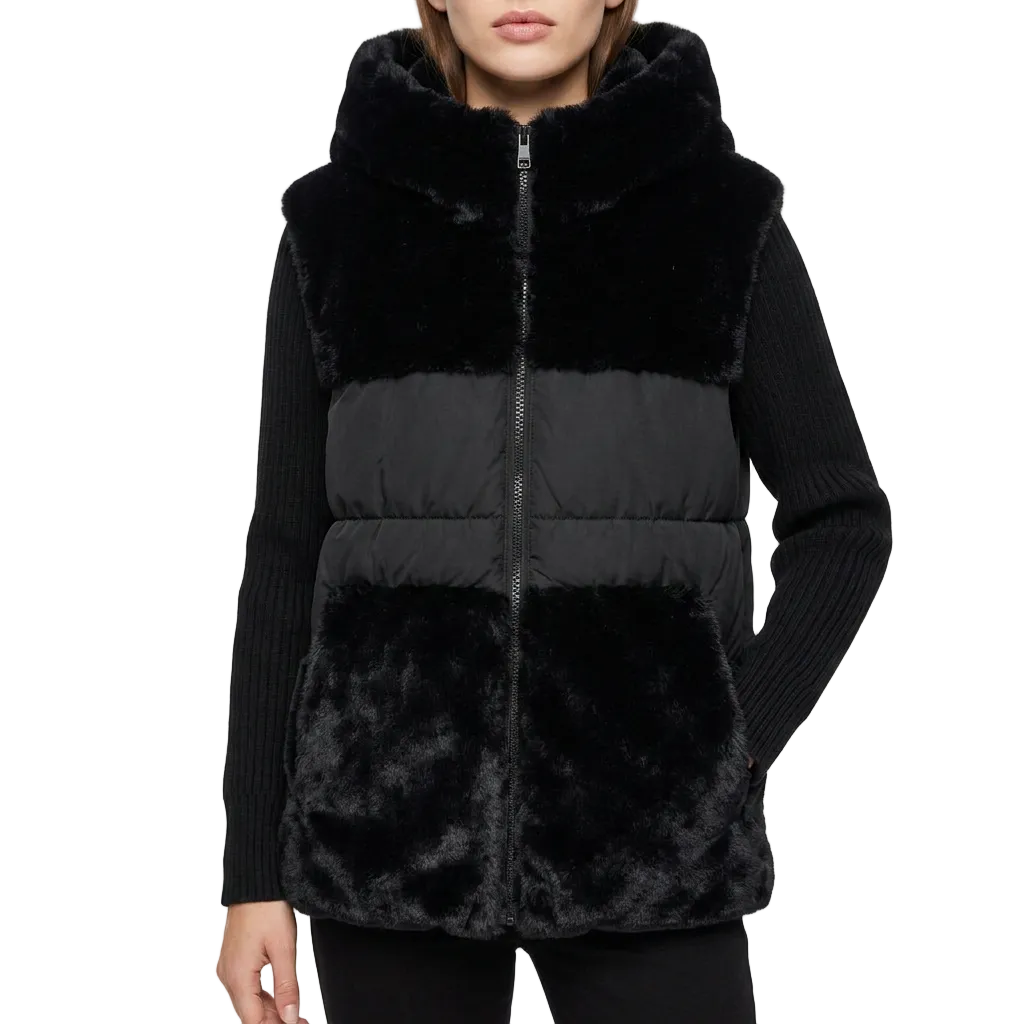 Women’s Mixed Panel Puffer Jacket Front Zipper Closure