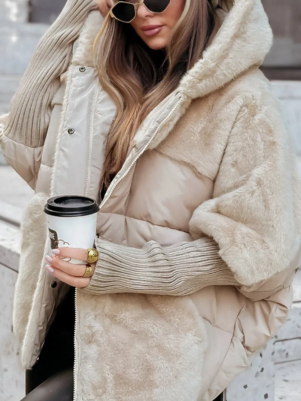 Camila Women's Winter Puffer Jacket – Warm Quilted Coat with Knit Cuffs & Elegant Collar 3