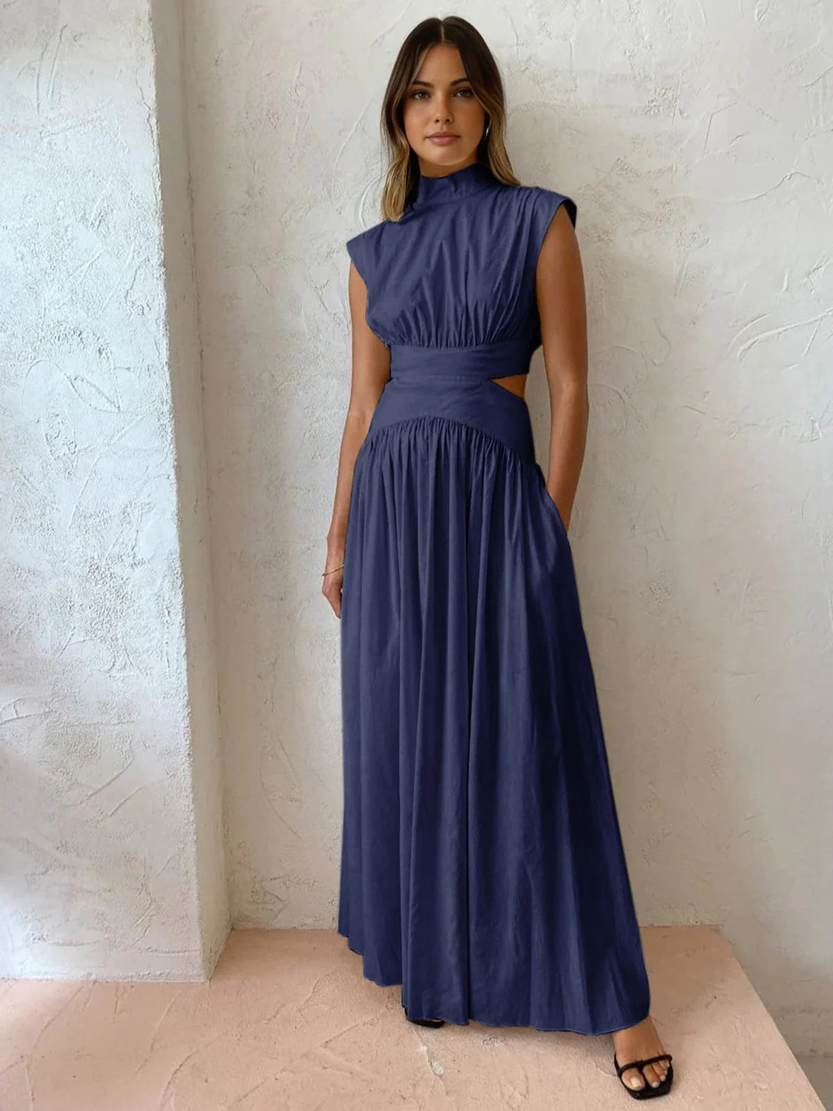 Women's Mock Neck Cut Out Long Dress