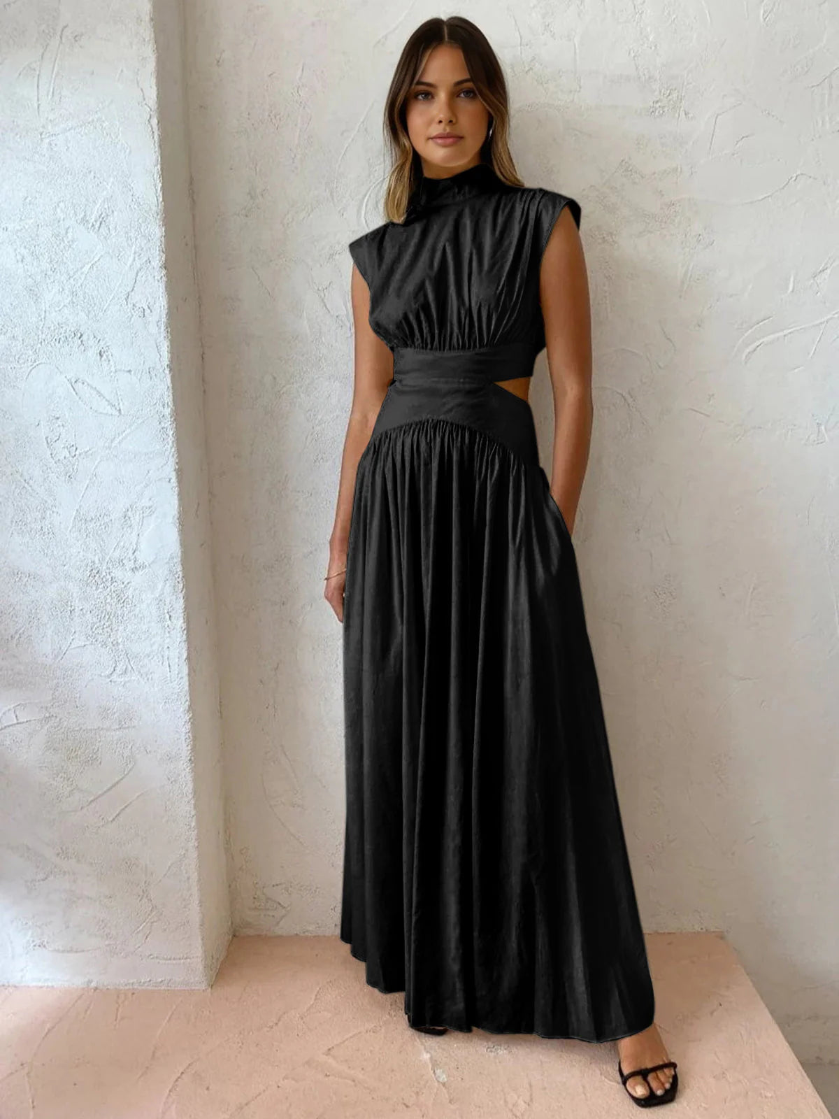 Women's Mock Neck Cut Out Long Dress