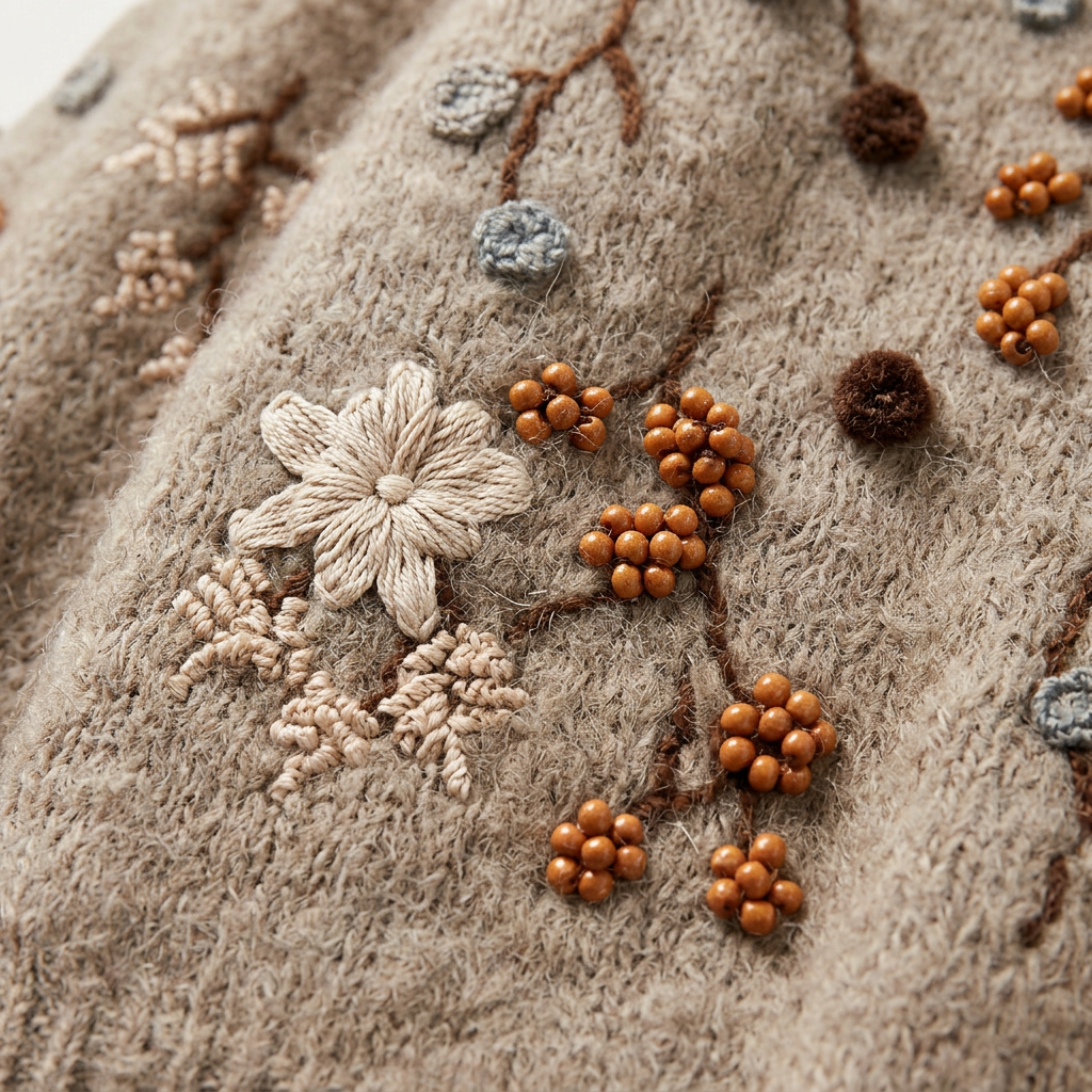 Women’s Mock Neck Sweater Floral Embroidery