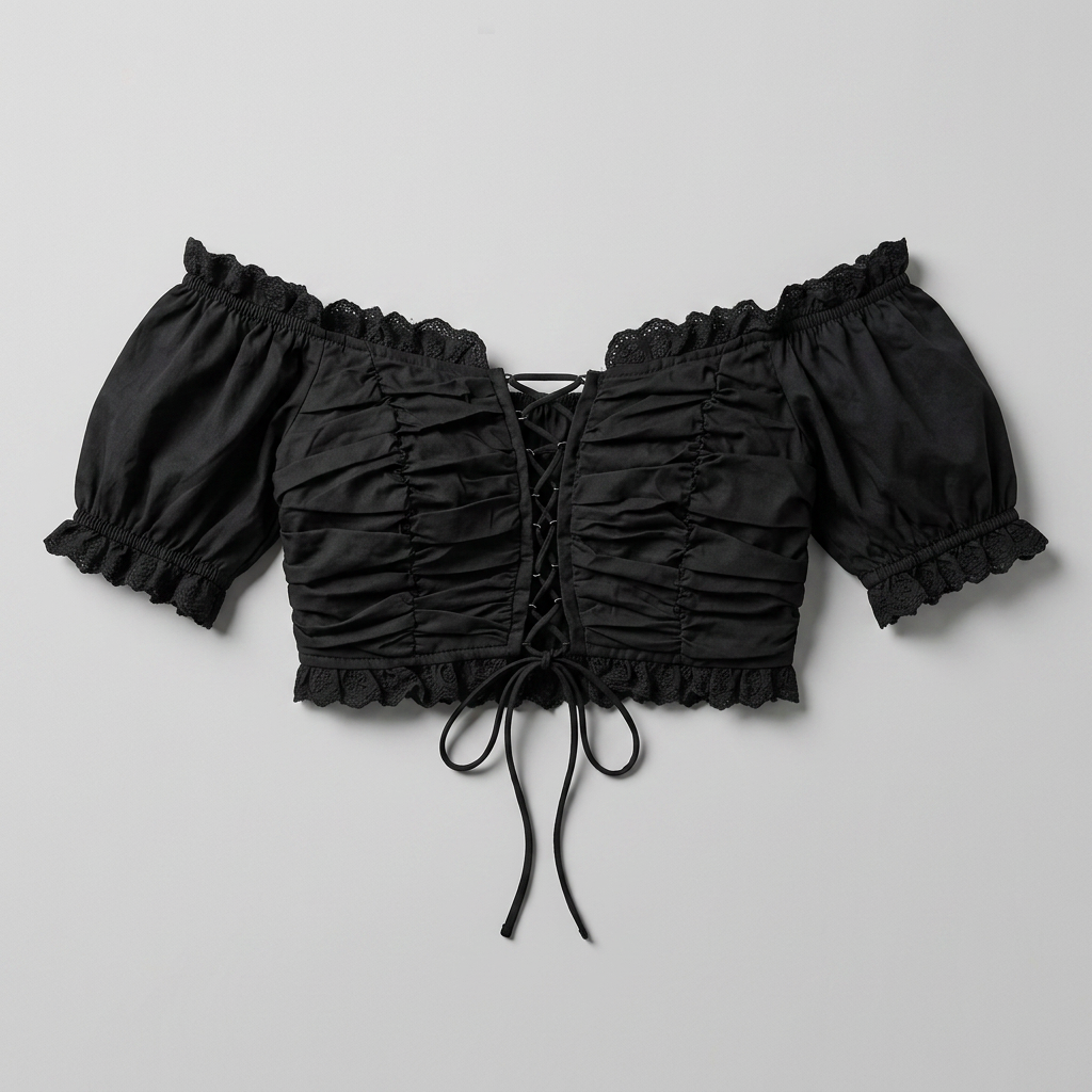 Women's Off-Shoulder Lace-Up Ruched Crop Blouse