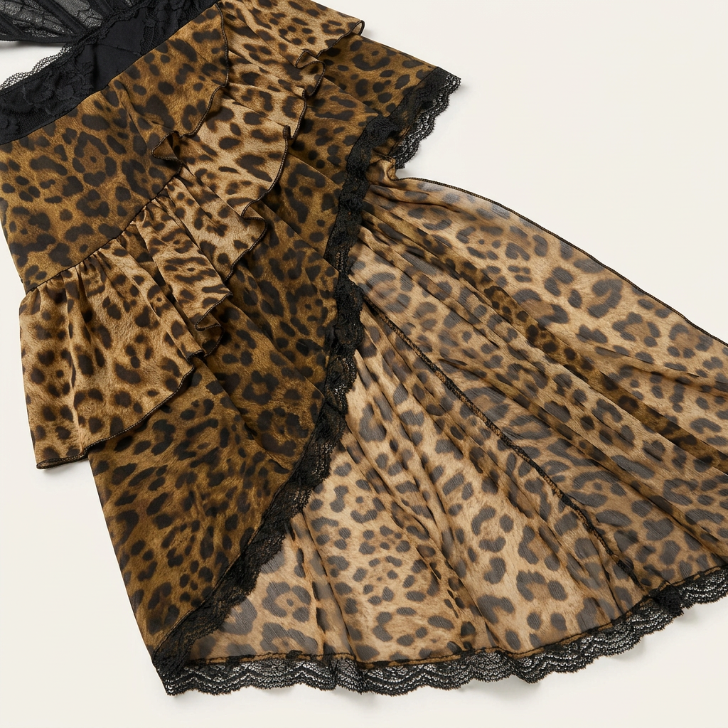 Women's One Shoulder Lace Leopard Maxi Dress