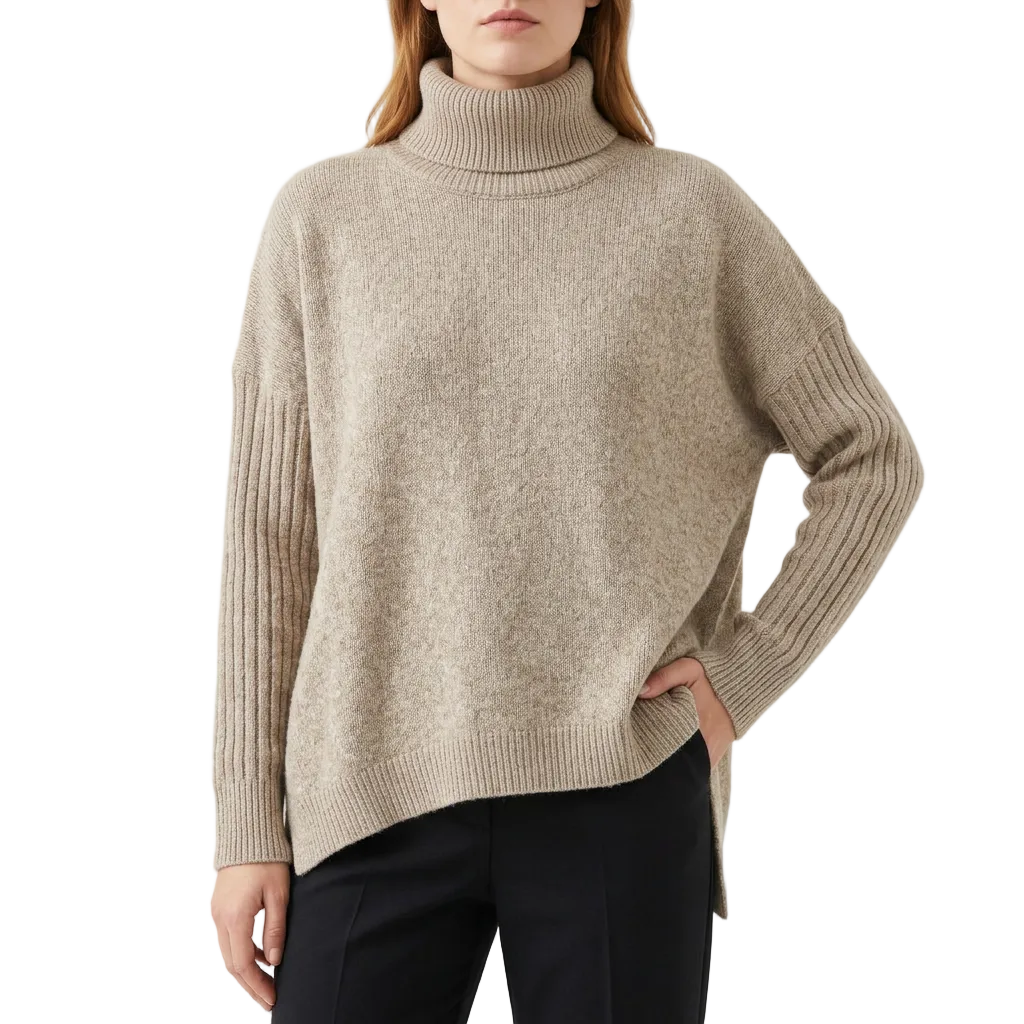 Women's Oversized Roll Neck Sweater with Asymmetric Hem