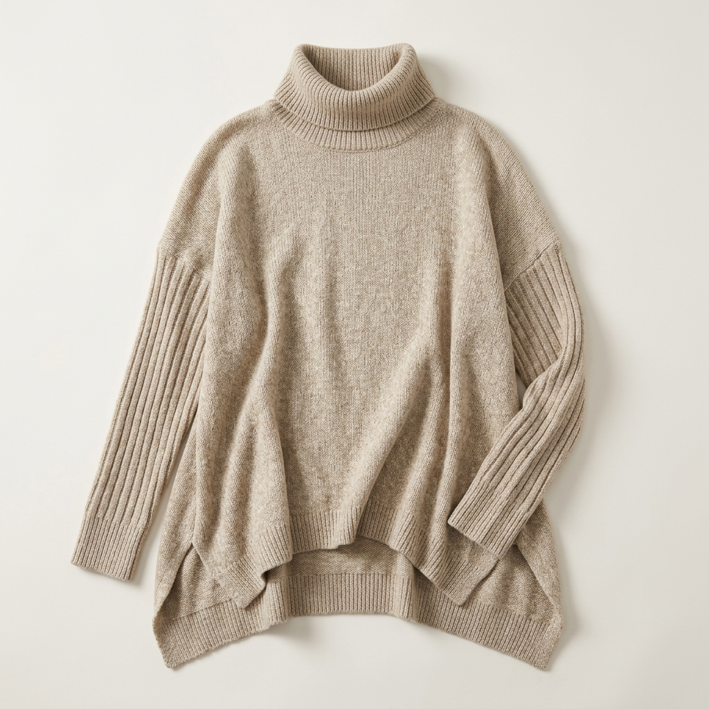 Women's Oversized Roll Neck Sweater with Asymmetric Hem