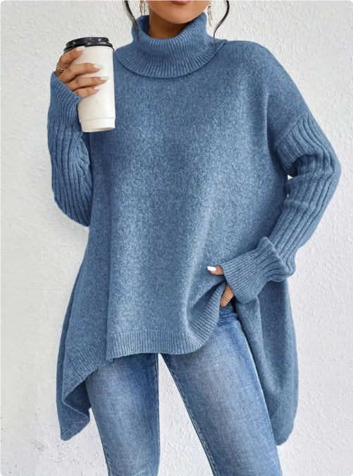 Oversized Roll Neck Jumper for Women with Asymmetric Hem 10