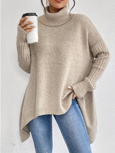 Oversized Roll Neck Jumper for Women with Asymmetric Hem 0
