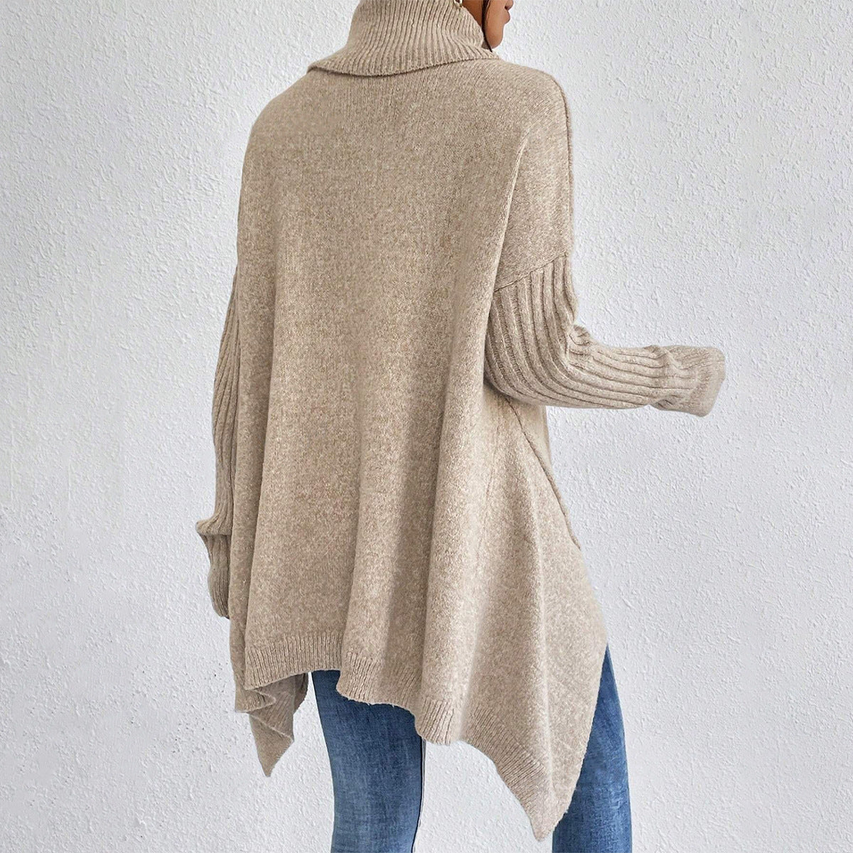 Oversized Roll Neck Jumper for Women with Asymmetric Hem 3