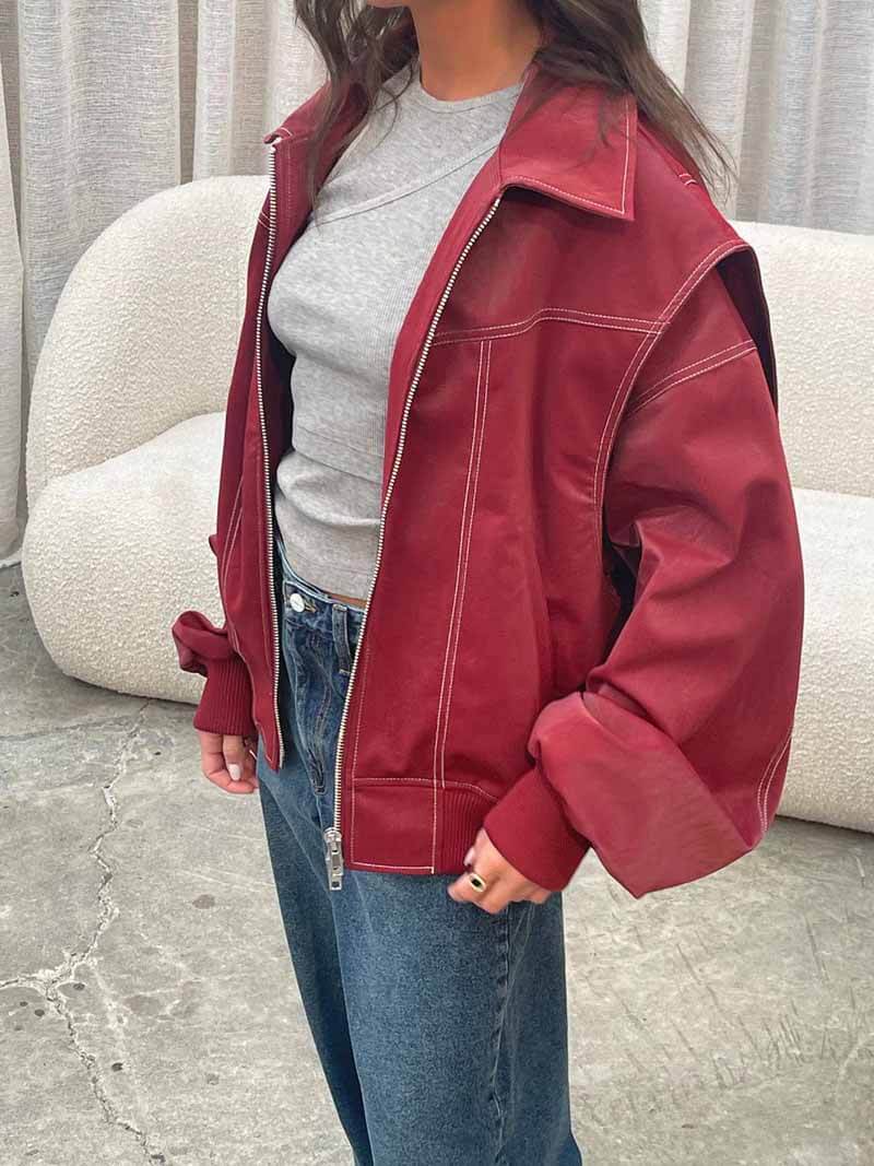 Zafira | Women's Oversized Zip Up Bomber Jacket with Collar Padded Streetwear Casual Coat 0