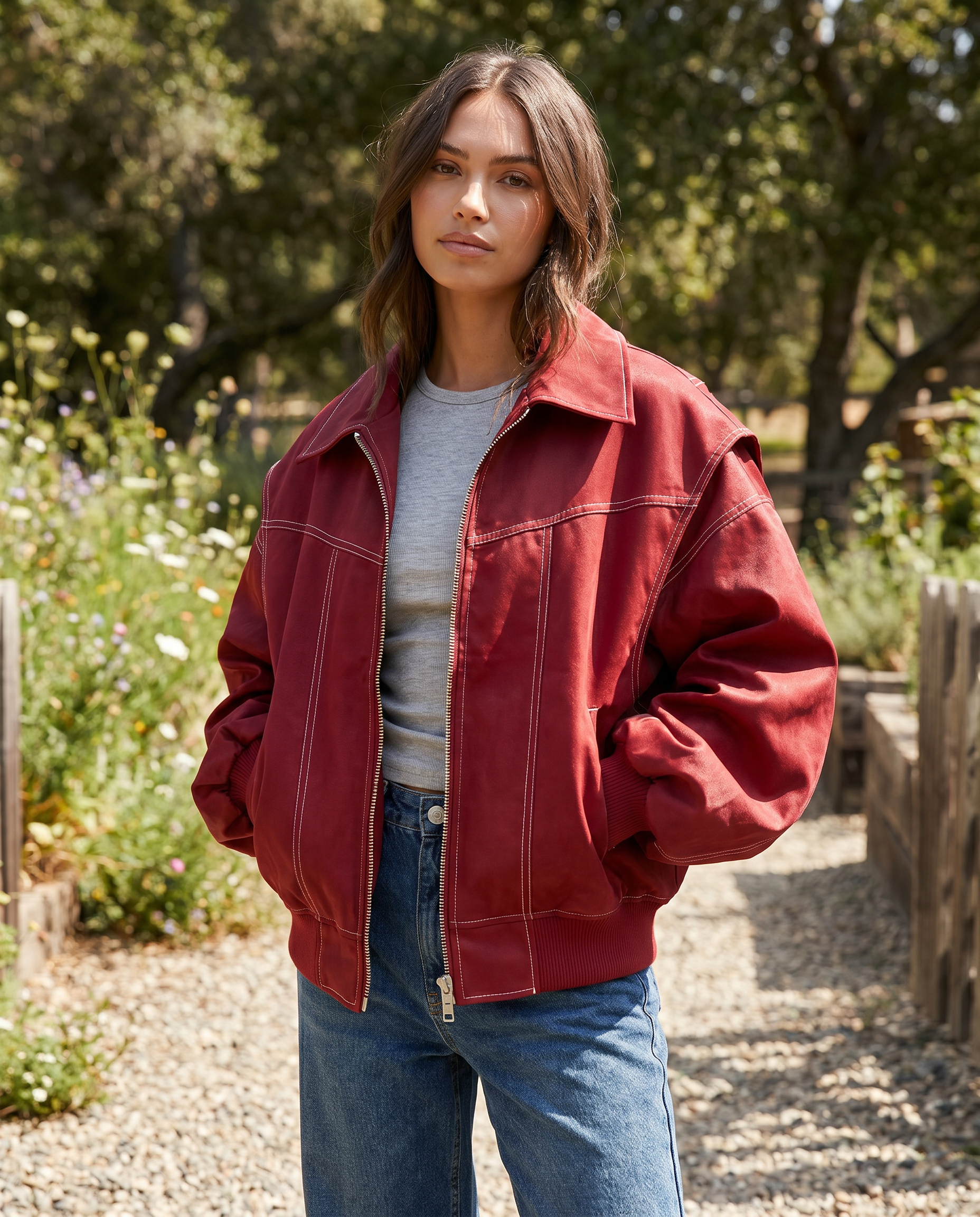 Zafira | Women's Oversized Zip Up Bomber Jacket with Collar Padded Streetwear Casual Coat 3