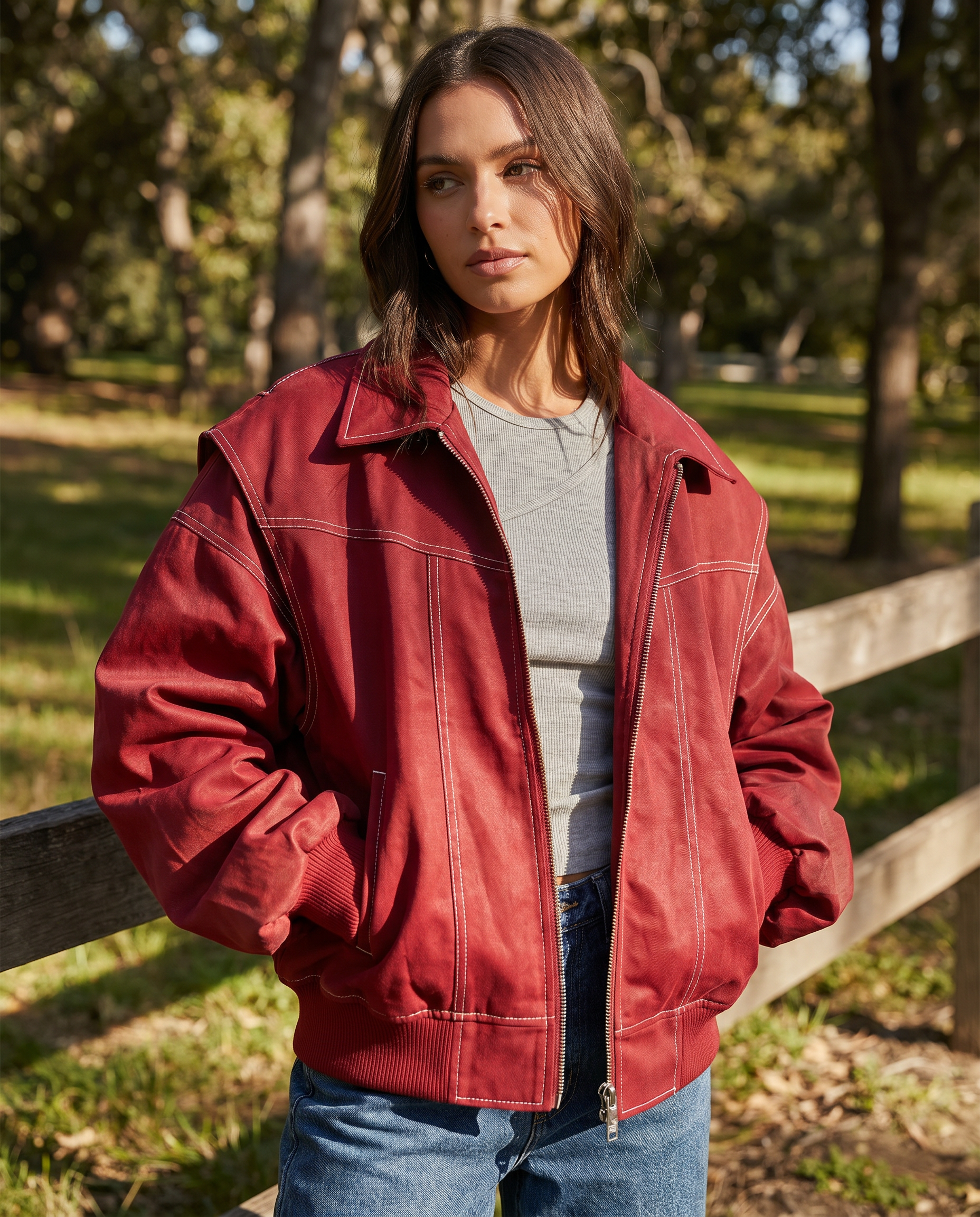 Zafira | Women's Oversized Zip Up Bomber Jacket with Collar Padded Streetwear Casual Coat 5