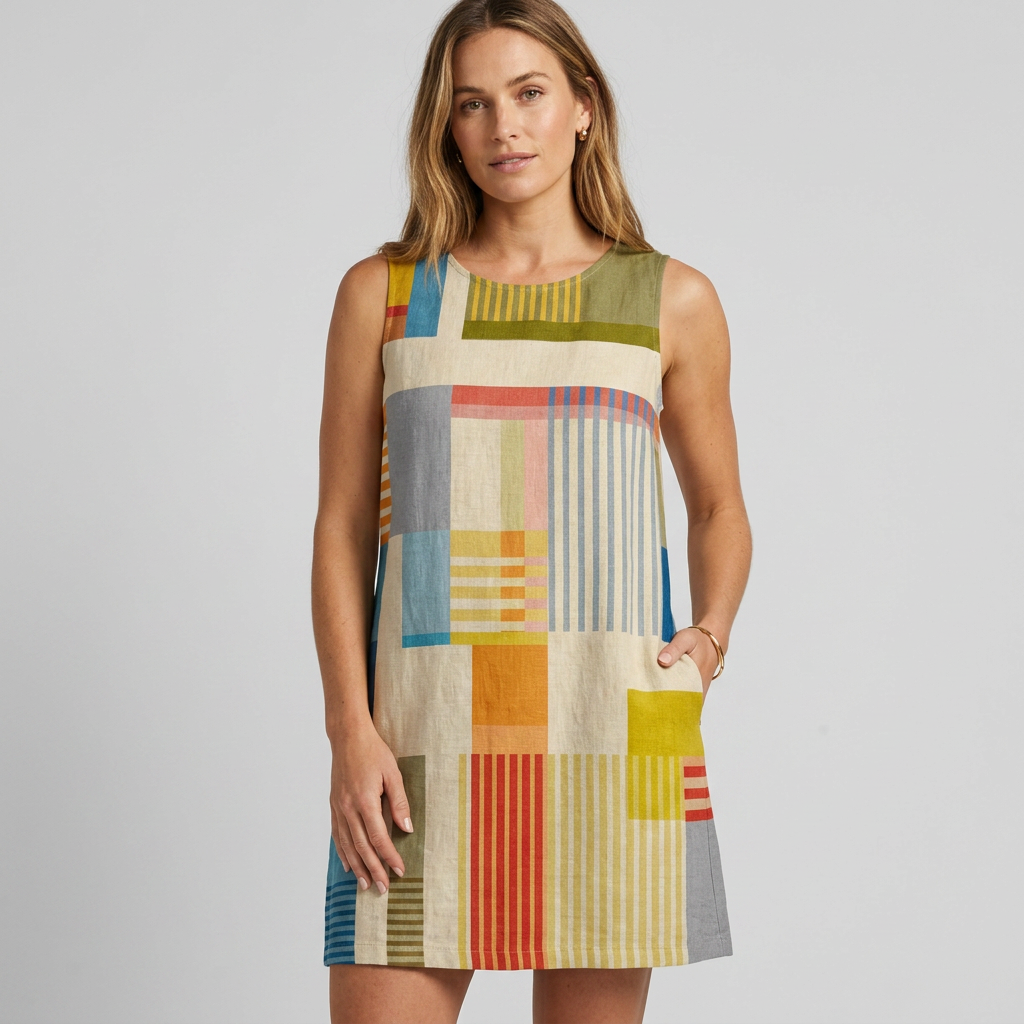 Women's Patchwork Sleeveless Midi Dress