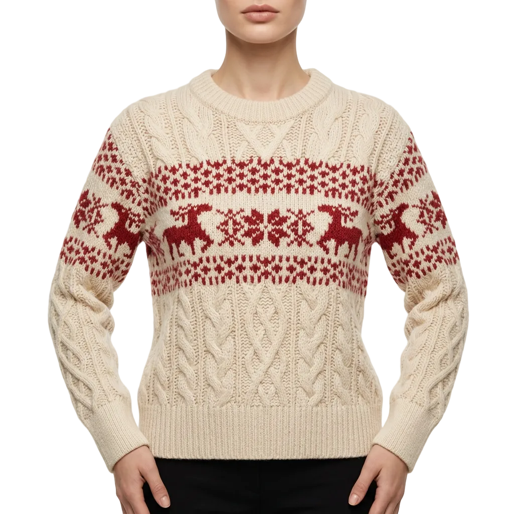 Women’s Patterned Knit Sweater Cable Stitch Details