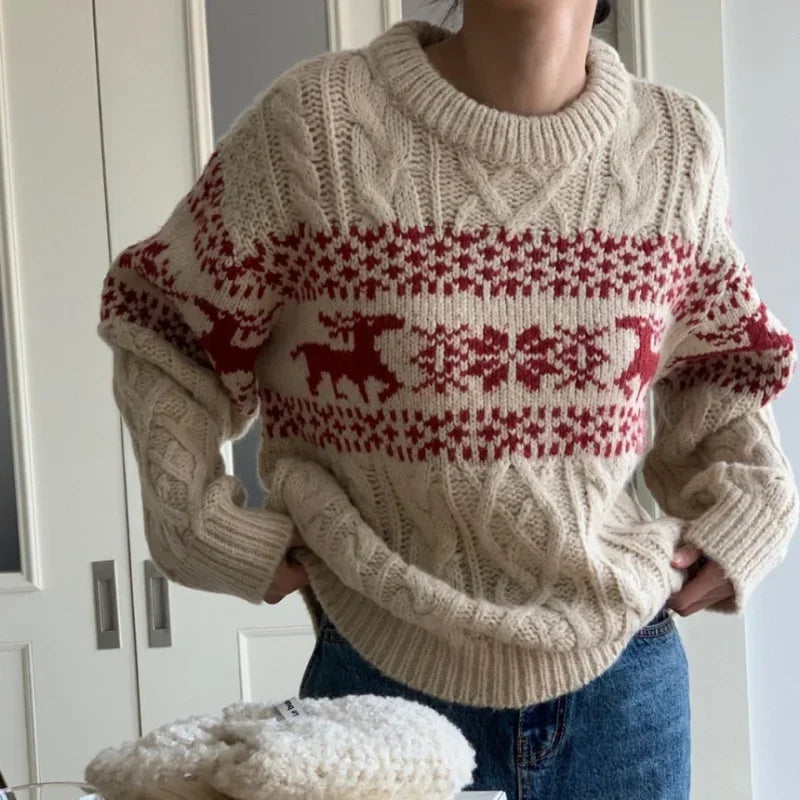 Geraldine | Christmas Patchwork Crew Neck Knitted Sweater for Women 0