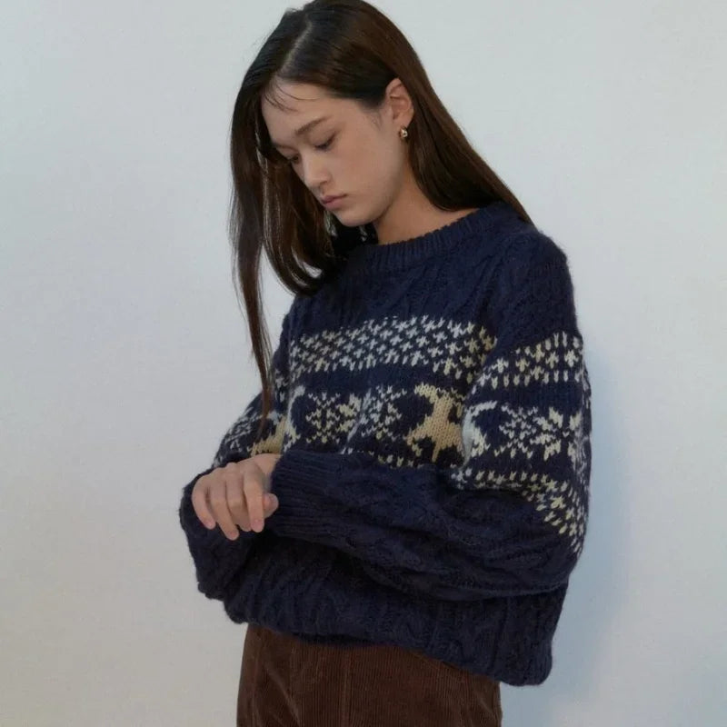 Geraldine | Christmas Patchwork Crew Neck Knitted Sweater for Women 1