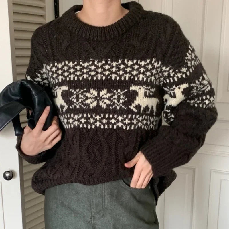 Geraldine | Christmas Patchwork Crew Neck Knitted Sweater for Women 2