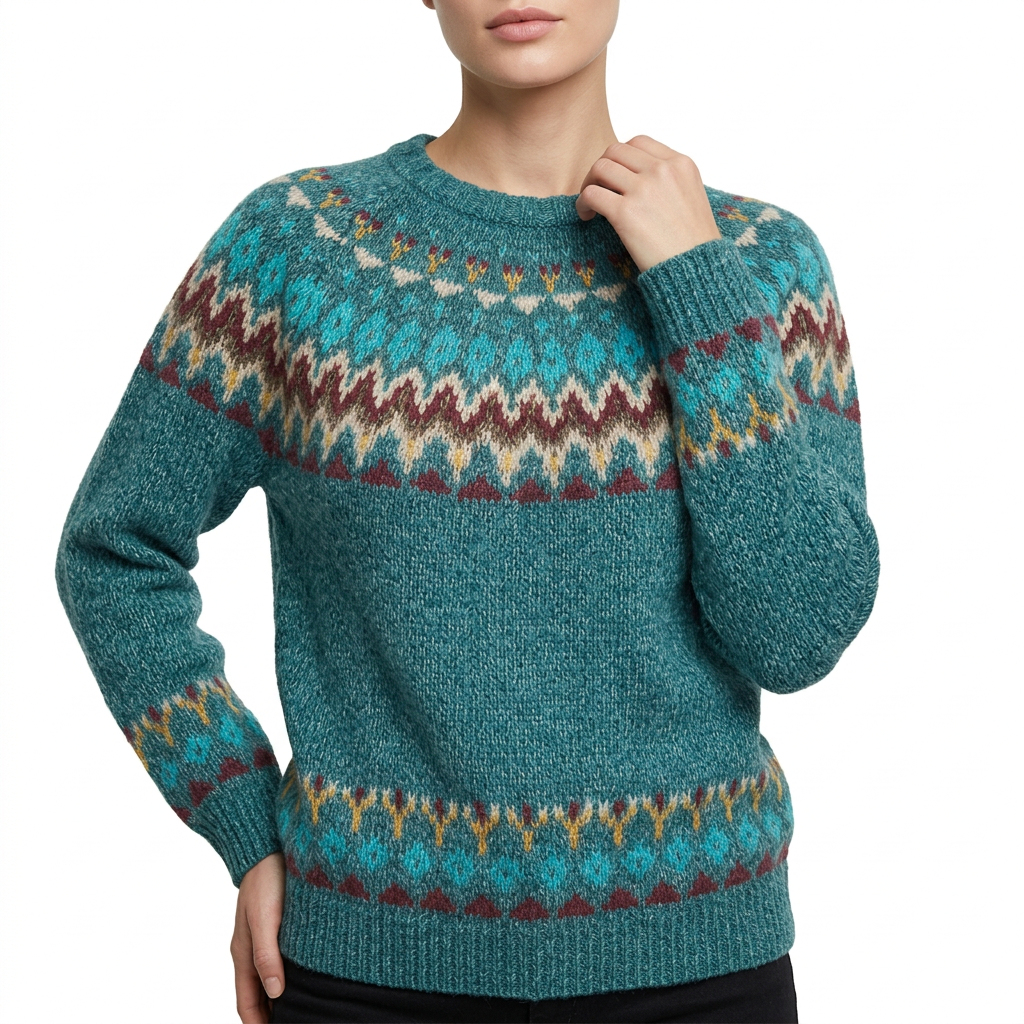 Women’s Patterned Knit Sweater Contrast Horizontal Rows