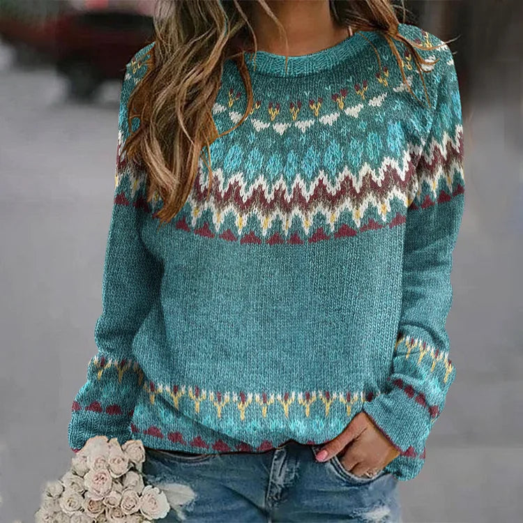 Ximena  | Retro sweater with a wave motif 0