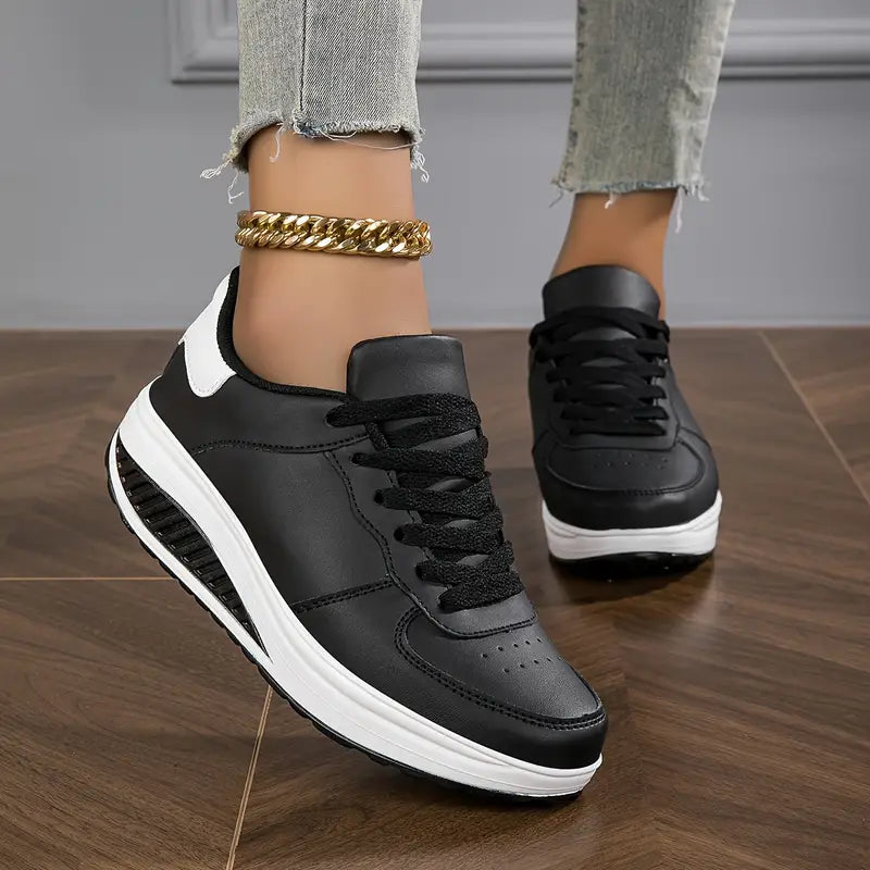 Elara Haus Women's Sneakers - Synthetic Leather Wedge White Sneakers Women 3
