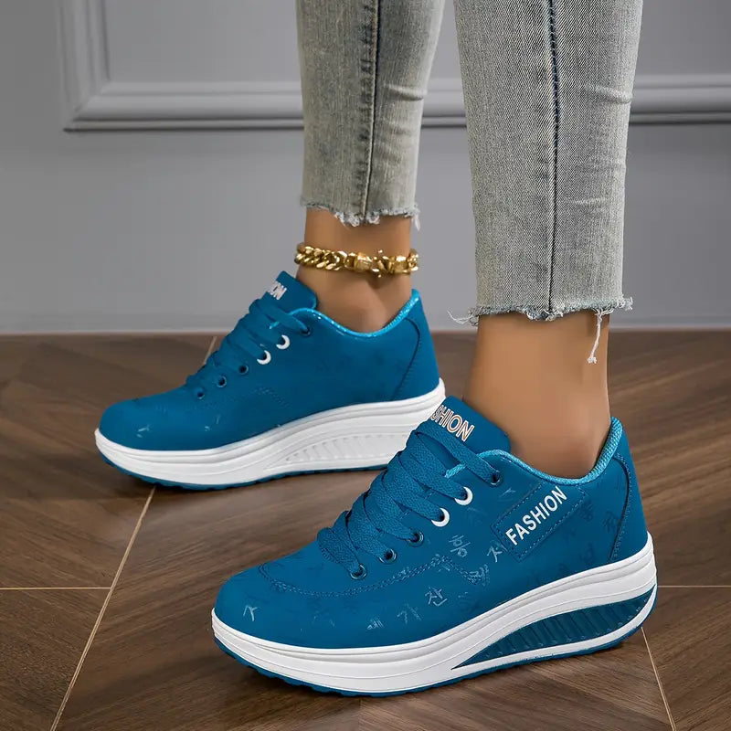 Elara Haus Women's Sneakers - Synthetic Leather Wedge White Sneakers Women 7
