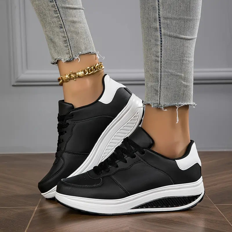 Elara Haus Women's Sneakers - Synthetic Leather Wedge White Sneakers Women 8