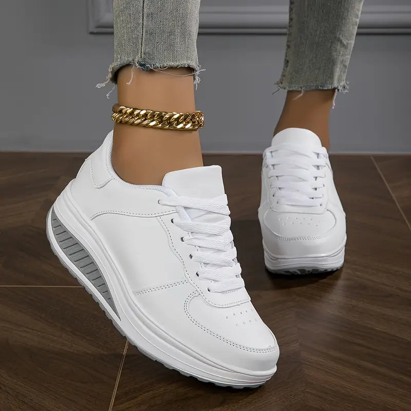 Elara Haus Women's Sneakers - Synthetic Leather Wedge White Sneakers Women 0
