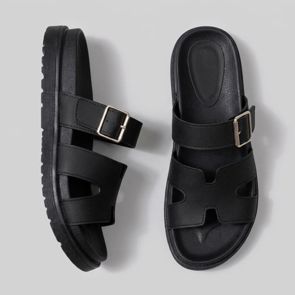 Women's Platform Sandals with Cutout Strap and Adjustable Buckle