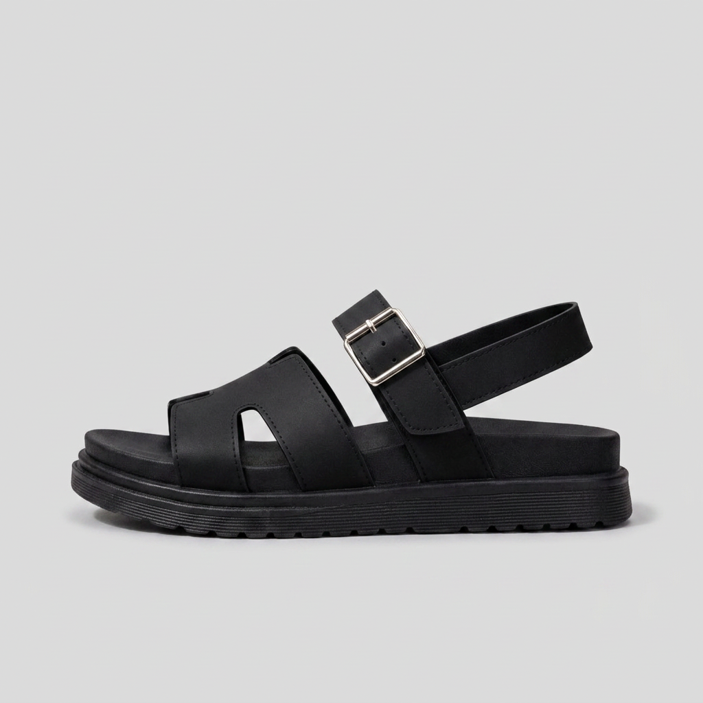 Women's Platform Sandals with Cutout Strap and Adjustable Buckle