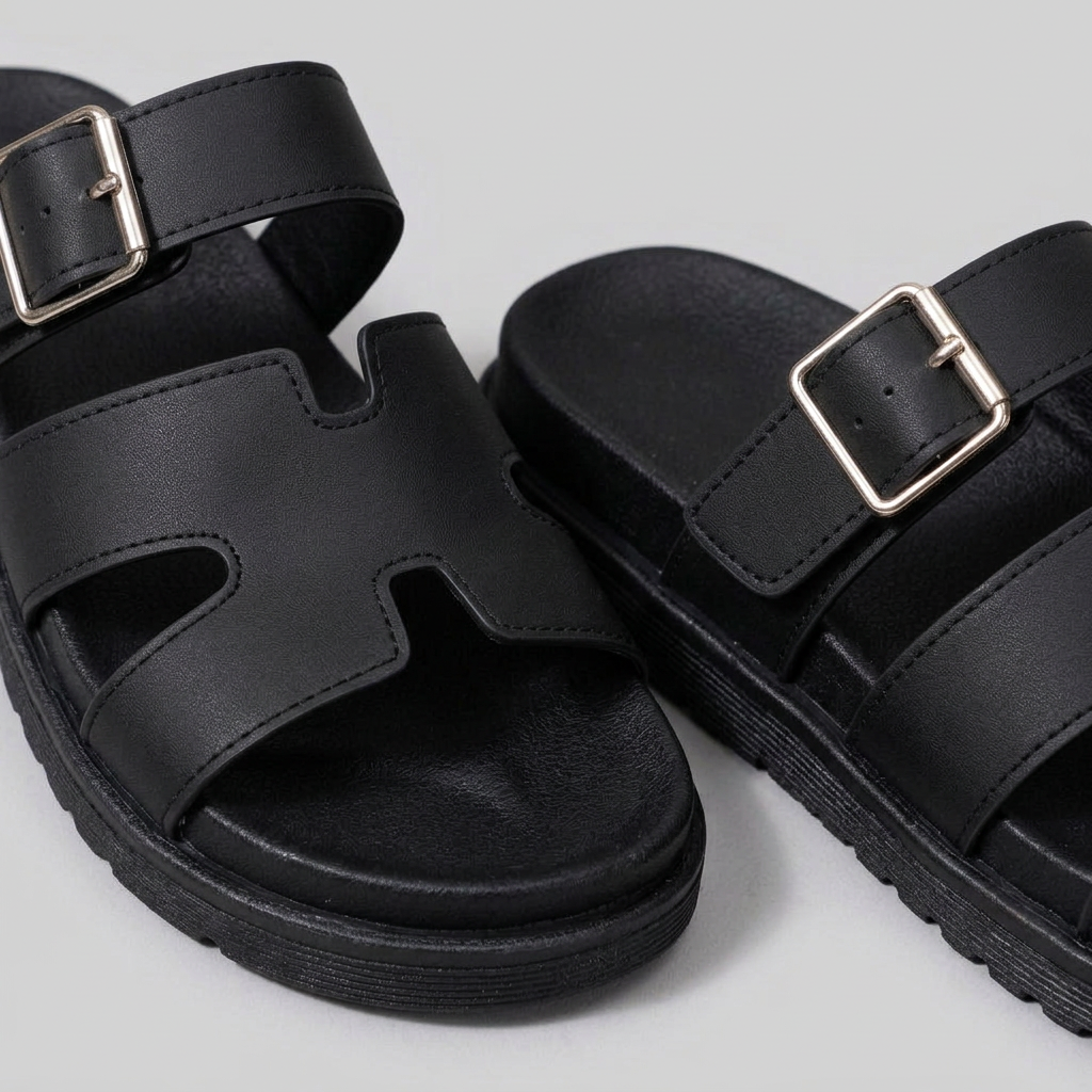 Women's Platform Sandals with Cutout Strap and Adjustable Buckle