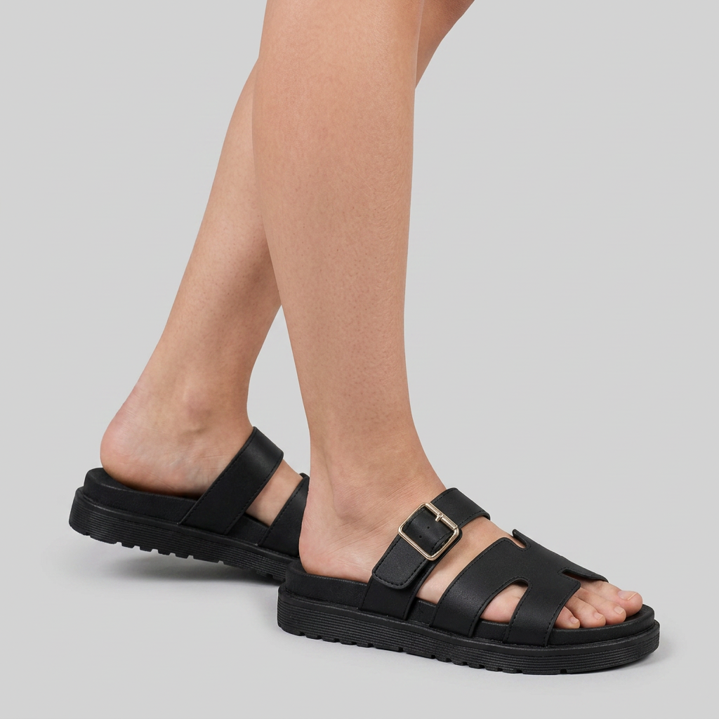 Women's Platform Sandals with Cutout Strap and Adjustable Buckle