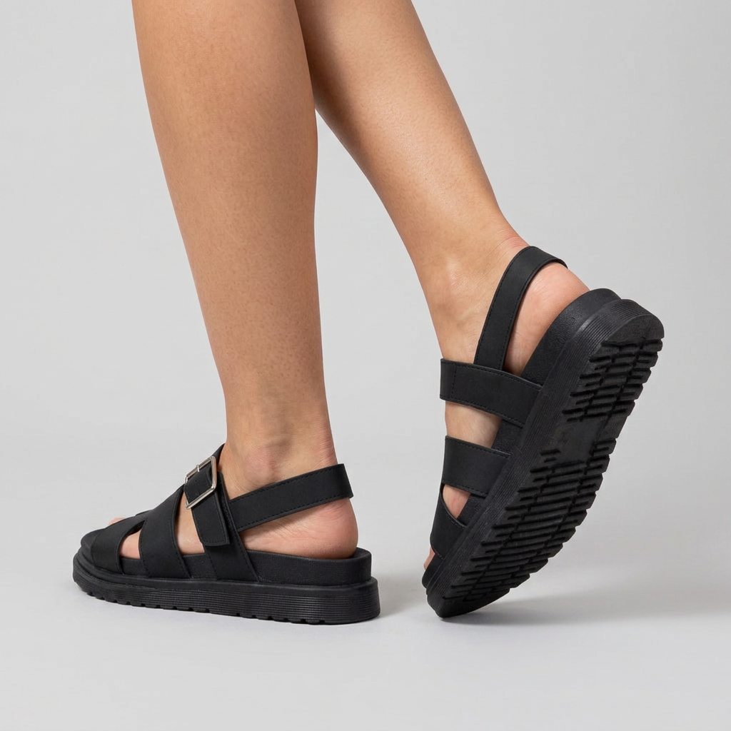 Women's Platform Sandals with Cutout Strap and Adjustable Buckle