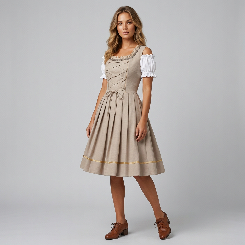 Women's Pleated Midi Dirndl Dress