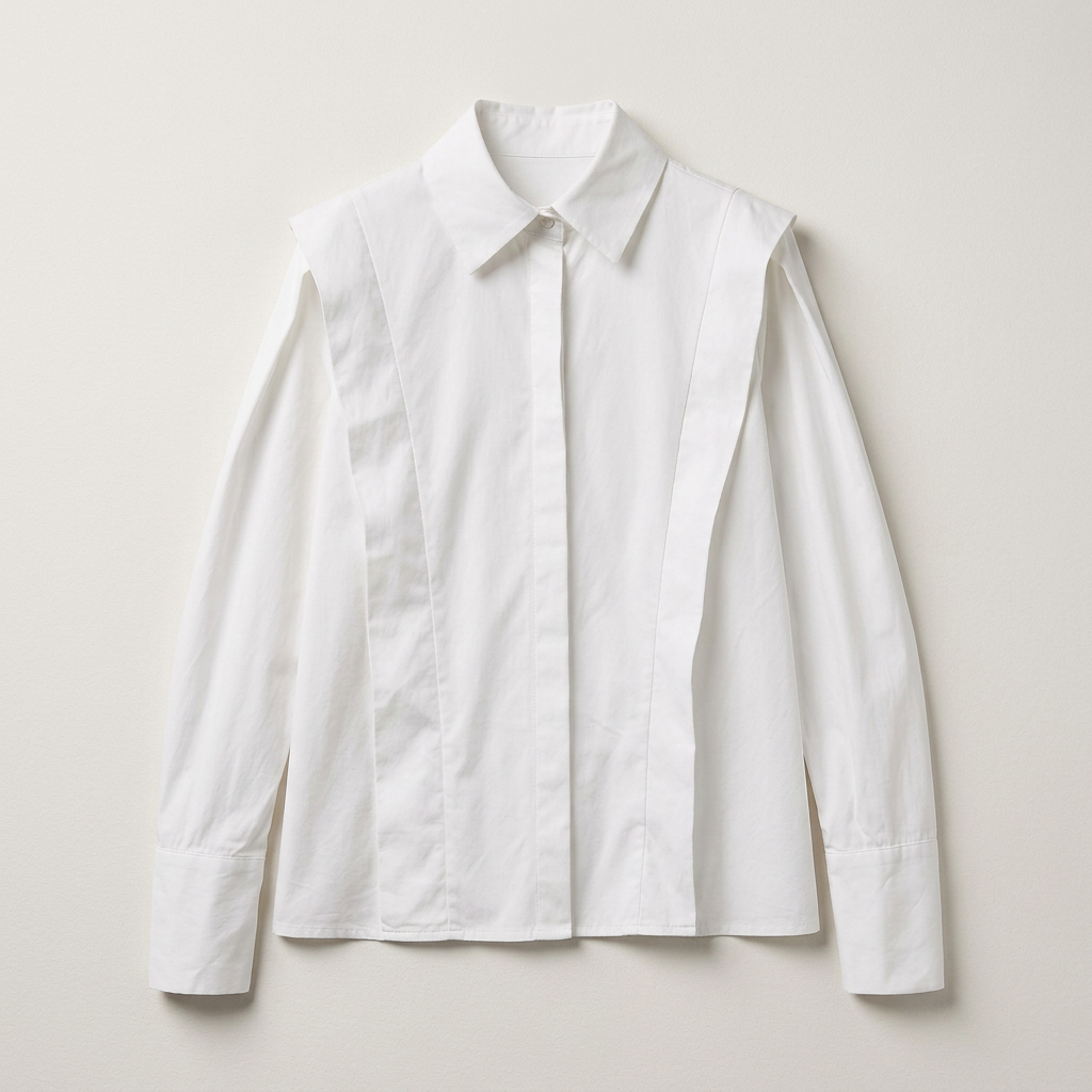 Women's Pleated Shoulder Button Down Shirt Long Sleeve
